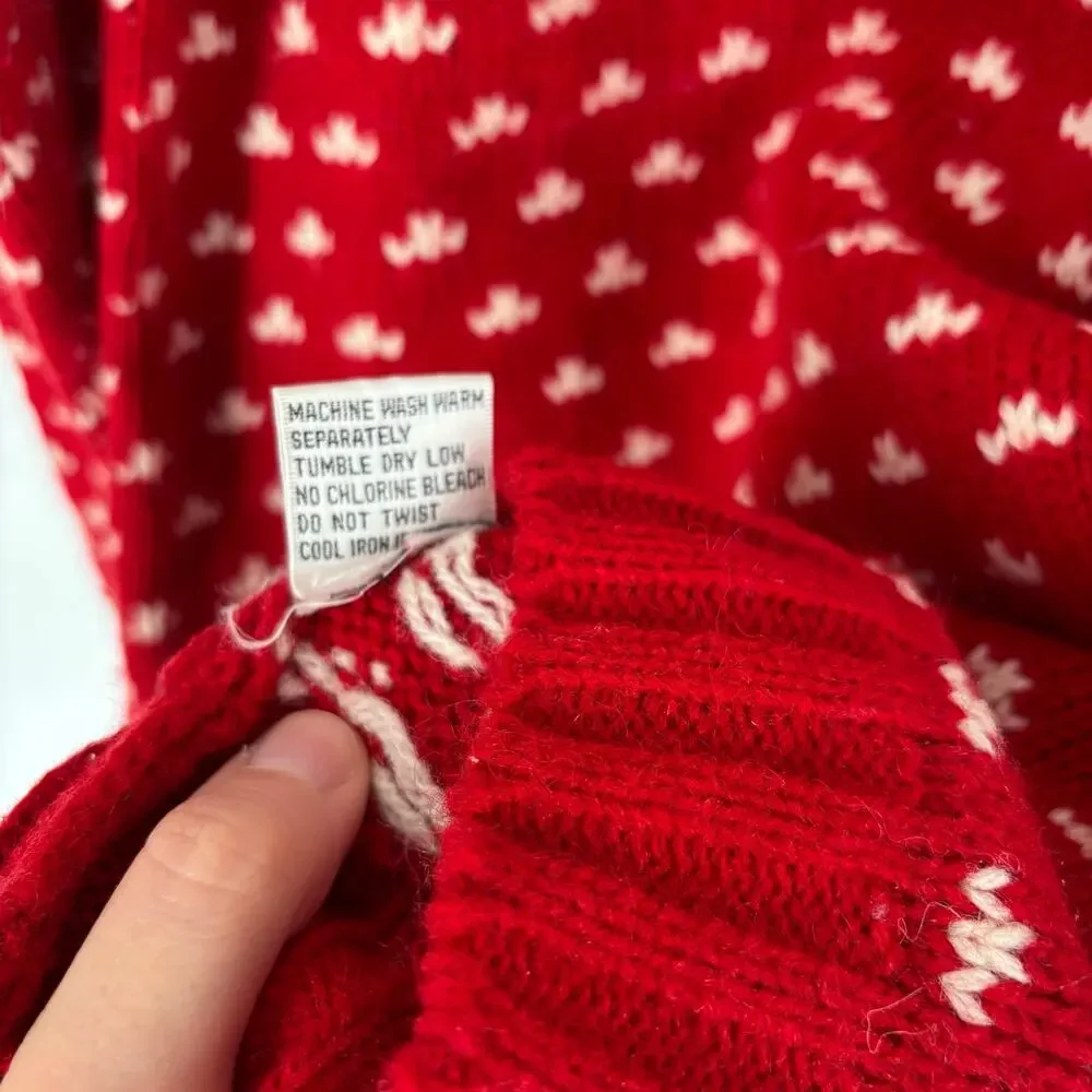 Vintage Aerodrille Nordic Fair Isle Reindeer Wool Blend Red Sweater, Womens XL